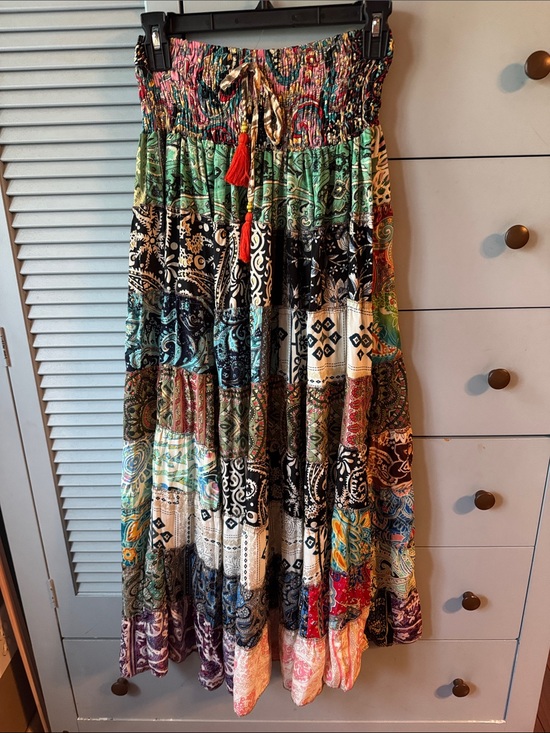 Dresses & Skirts - Bohemian Patchwork Maxi Skirt in Multicolor-handmade in India